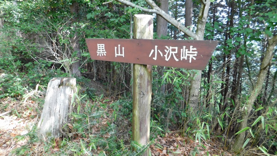 「黒山／小沢峠（こさわとうげ）」の方角案内板を通過。「小沢峠」の標識を通らなかった。