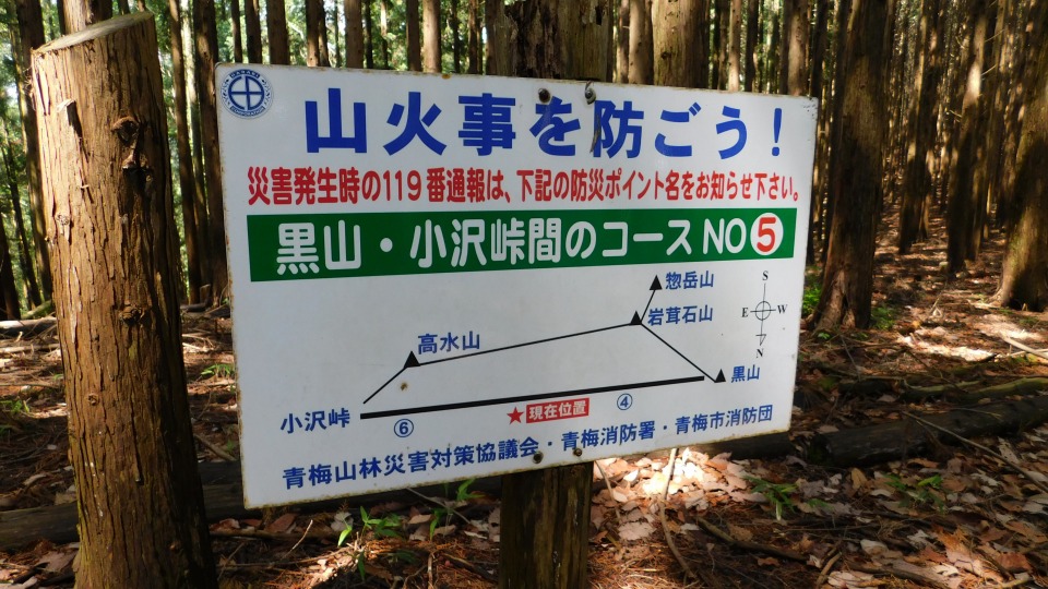 「黒山・小沢峠間のコース NO ⑤」地点を通過。現在地が分かりやすく便利。