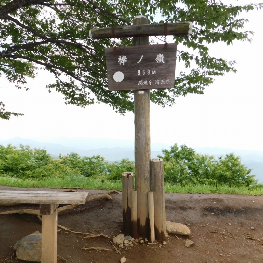 「棒ノ嶺 969ｍ」の山頂標柱。昼食休憩。